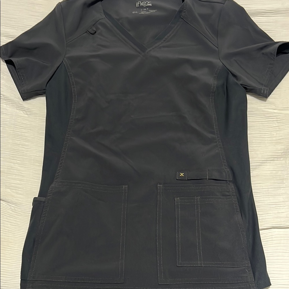 Women's Black V-Neck Top Scrubs Top